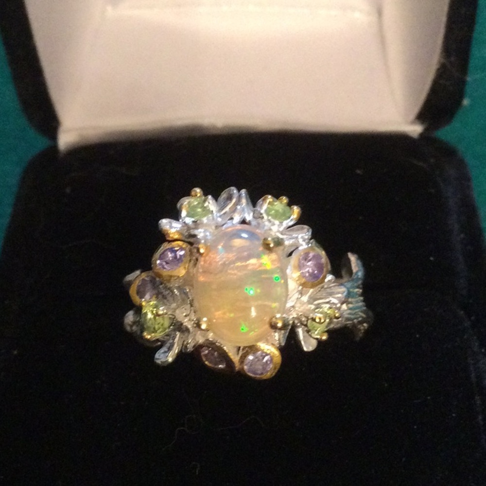 ⭐️Genuine Natural Fiery Opal & Tanzanite Ring - Picture 3 of 13